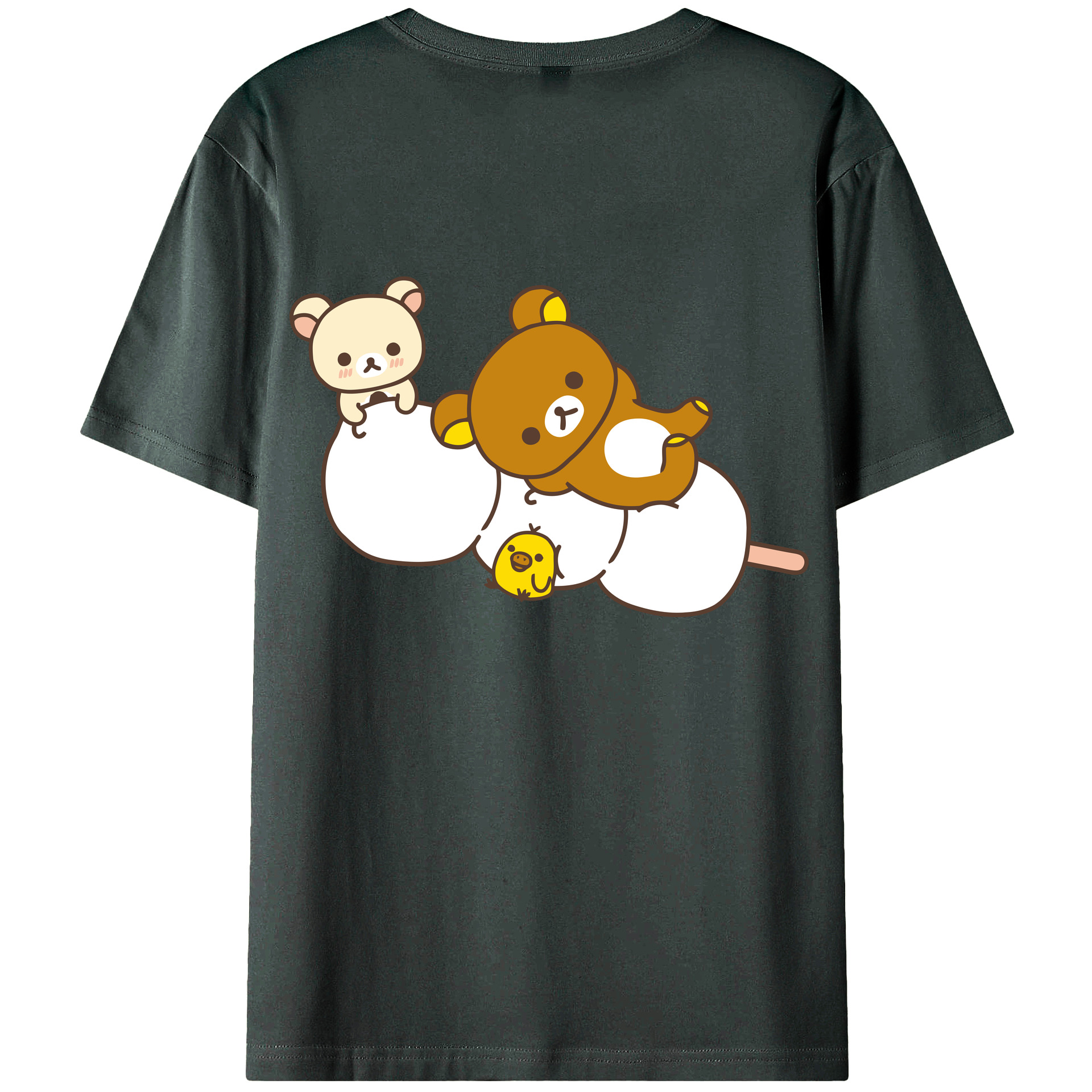 （画像用） リラックマ リラックマ キイロイトリ Rilakkuma Korilakkuma Kiiroitori 綿100％ メンズ半袖Tシャツ（バックプリント） 通気性